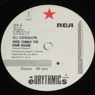 EURYTHMICS Here Comes The Rain Again 7'' UK DJ Version Promo 45 RCA 1983 83