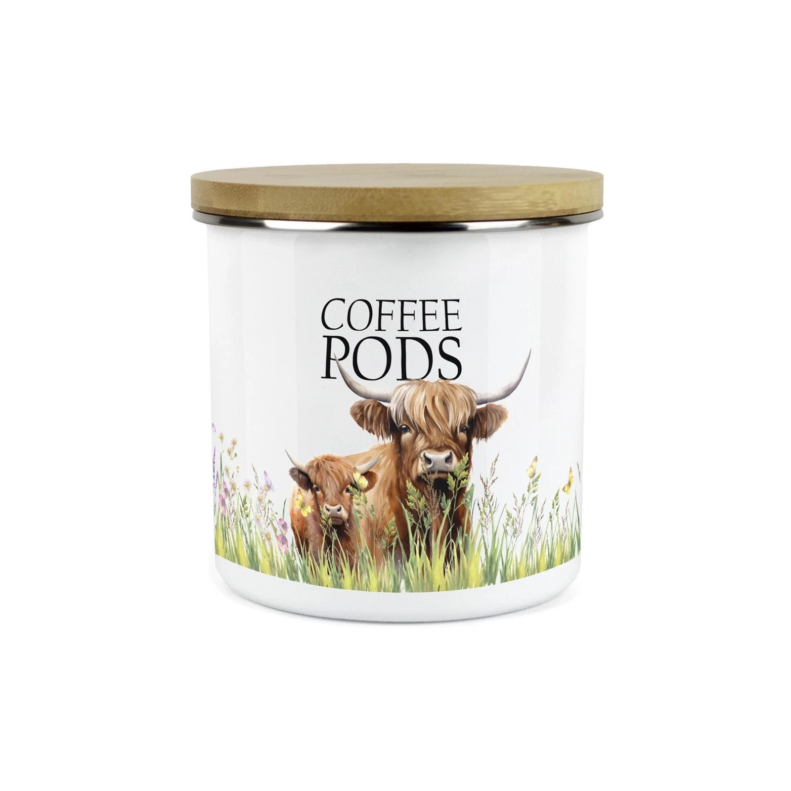 Highland Cow & Calf Kitchen Coffee Pods Storage Canister
