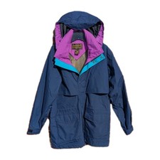 Vintage Eddie Bauer Jacket Mens Medium Purple Teal Gore-Tex Hooded Rain Coat 90s