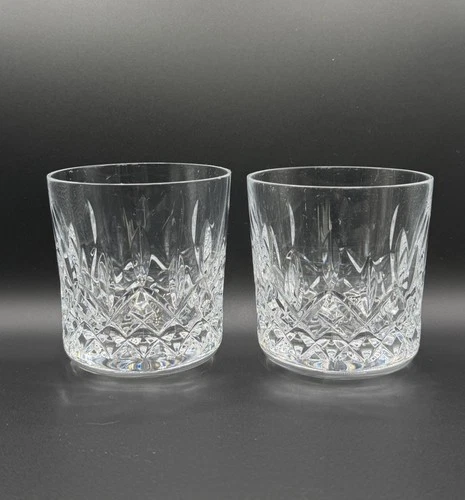 2 Vintage WATERFORD CRYSTAL Lismore Rocks/Old-Fashioned Tumblers Glasses Signed