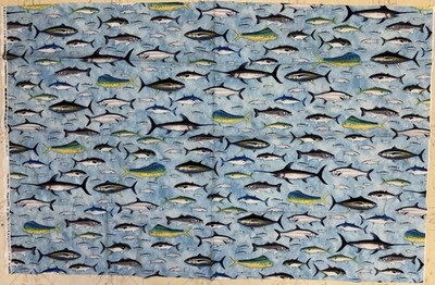 Nick Mayer Eat Sleep Fish Fabric 28.5 x 44 inches Saltwater Game Fish Print