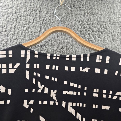 Alfani Womens Blouse Top Size M Black White Stretch Knit Short Sleeve Drape - Picture 11 of 14