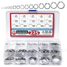 225Pcs External Retaining Rings Snap Rings Assortment Kit, 304 Stainless Stee...