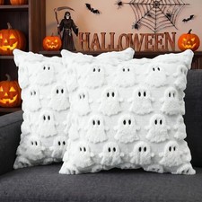 2PCS Halloween Ghost Pillow Covers, 18x18 Inch Soft Plush Jacquard Cushion Cases