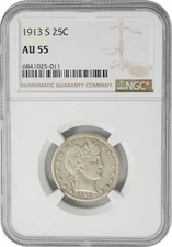 1913-S Barber Quarter 25c AU55 NGC 950067-6