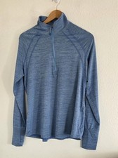 Eddie Bauer Women Blue Polyester Stretch 1/4 Zip Long Sleeve Pullover Size L