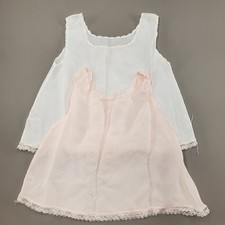 ANTIQUE Vtg 40s 50s White Pink Silky Lace Slips Dress Baby Girl SET OF 2