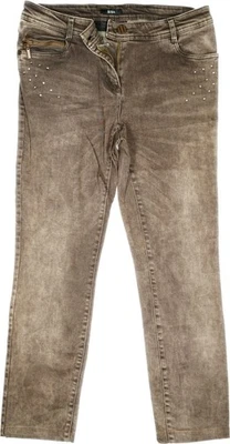 BIBA 38 L28 Jeans Hose Braun Damen Stretch mid Straight Leg Zip Strasssteine W30 - Bild 1 von 4