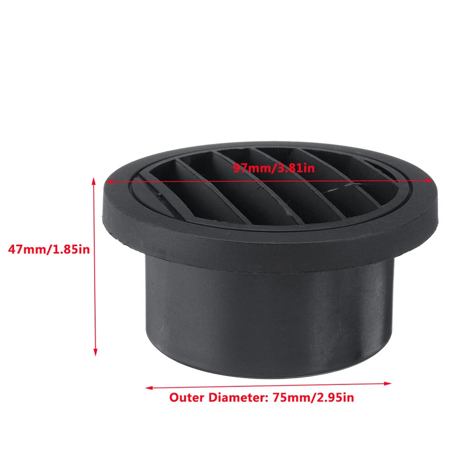 Calentador de coche redondo 75 mm conducto salida de ventilación de aire caliente 360 grados giratorio negro Foto 3 de 4