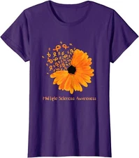 Multiple Sclerosis Awareness Ribbon Flower Fighter Ladies' Crewneck T-Shirt