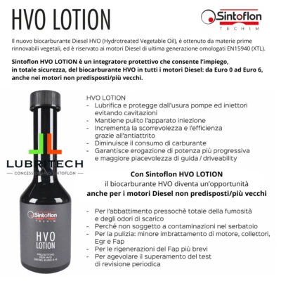 Sintoflon HVO LOTION additivo biocarburante HVO per TUTTI i DIESEL da Euro 0 a 6
