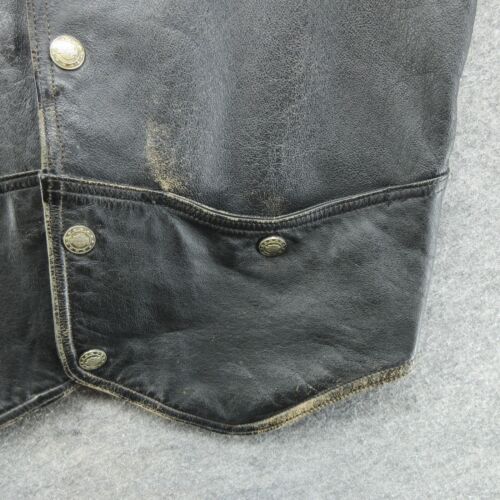 VTG Harley Davidson Vest Mens Medium Black Leather Snap Buckle Back Distressed - Picture 5 of 24