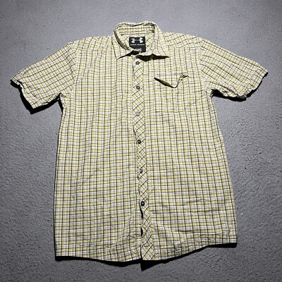 Under Armour Shirt Mens Small Yellow Short Sleeve Button Up Plaid