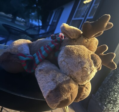 Balsam Plush Moose Russ Reindeer Stuffed Animal Red & Green Scarf 15'' Christmas