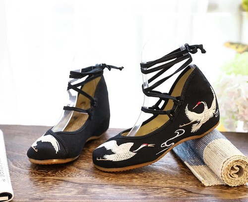 Embroidered Women Canvas Lace Strap Flats Comfortable Casual Cotton Fabric Shoes - Picture 17 of 26