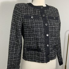 Ecru Tweed/denim Jacket - Snaps Size S