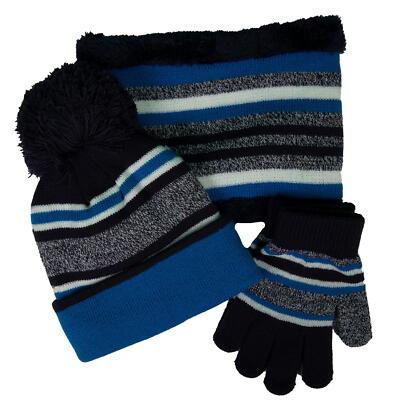Kids Boys Hat Scarf Gloves Set Winter Warm Knitted Scarf Beanie
