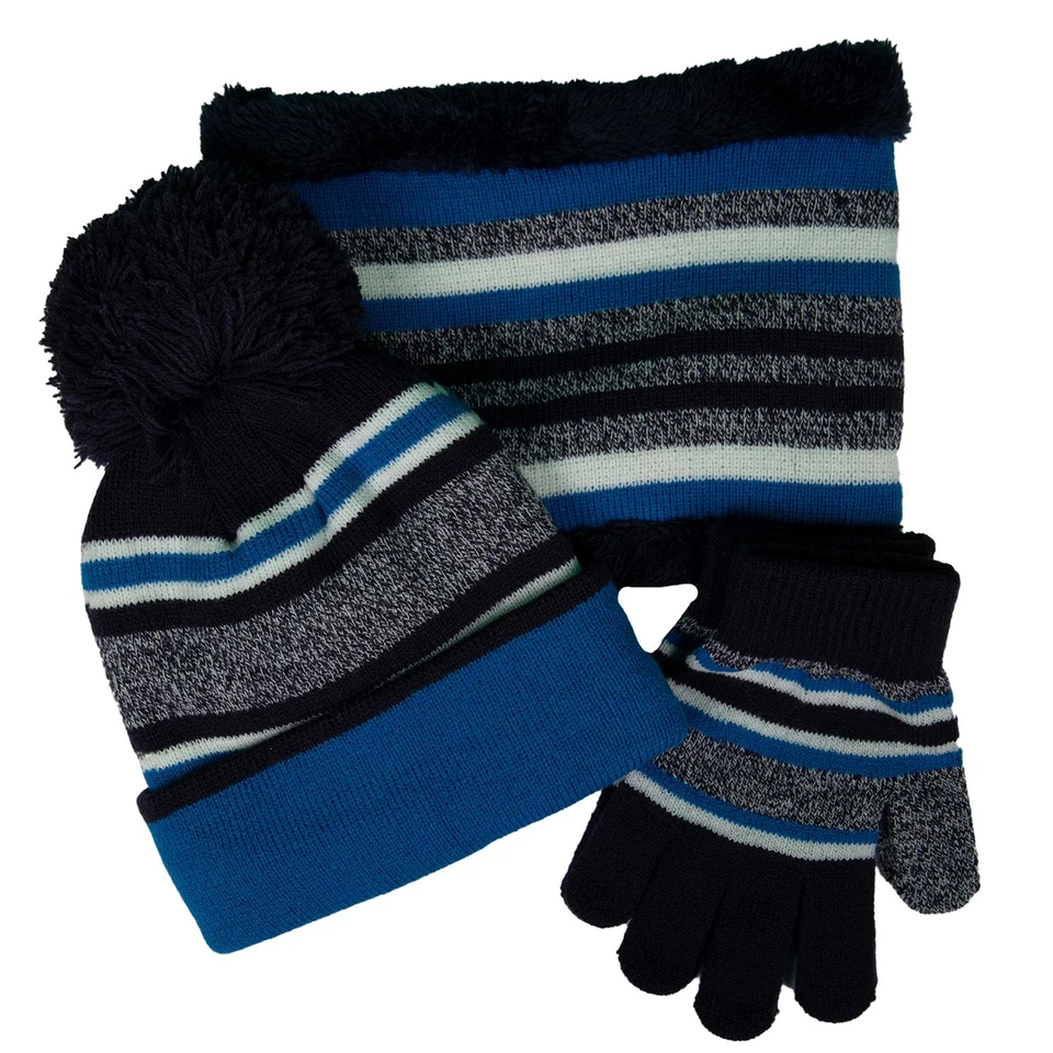 A2Z 4 KIDS Kinder Jungen Mütze Schal Handschuhe Set Winter Warm Strickschal Beanie Bommelmütze Set