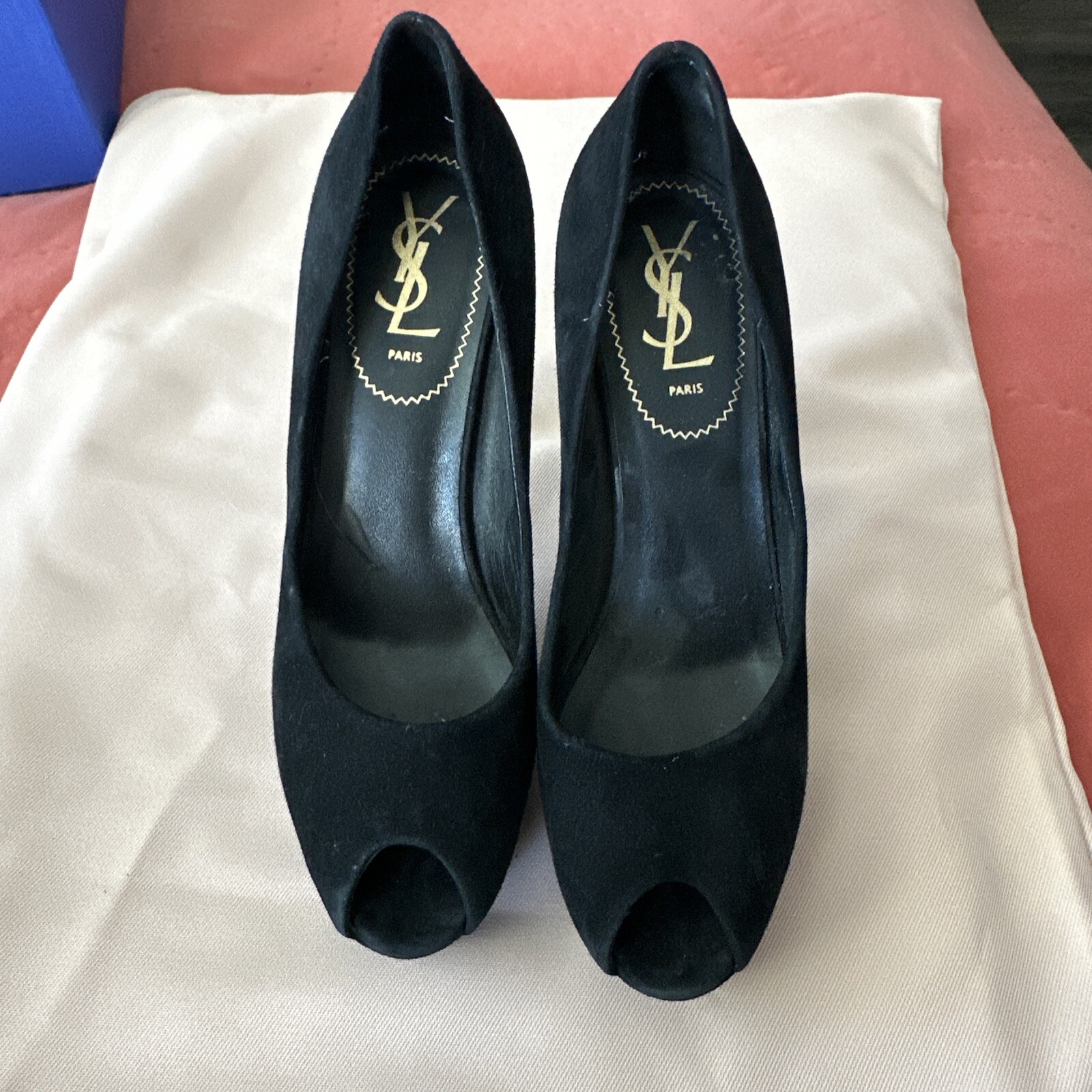 Décolleté YSL Yves Saint Laurent pelle scamosciata nera punta aperta plateau tacchi alti taglia 38 5