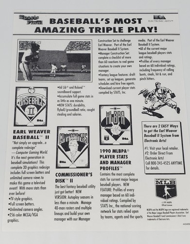 Earl Weaver Baseball ll 2 PC 3.5" Floppy Electronic Arts Incomplete - Tested - Picture 20 of 21