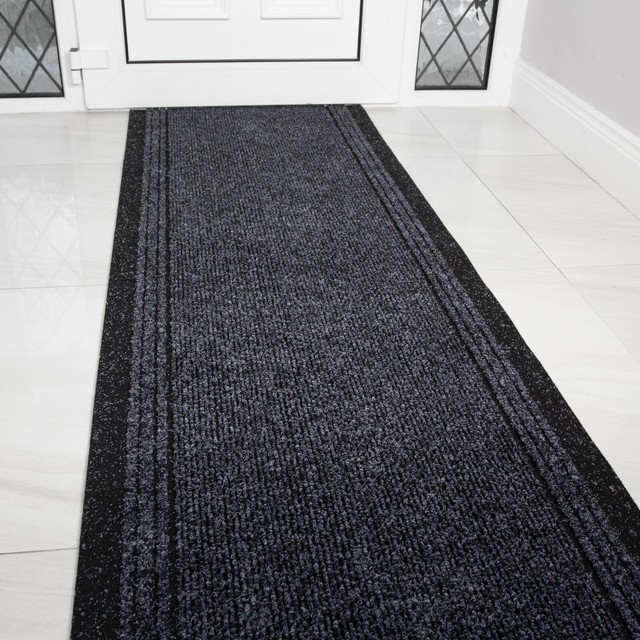 Non Slip Hall Runner Durable Dark Grey Mats Long Hallway Rug 66cm