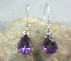 AMETHYST - Genuine Purple Pear-shape 925 Sterling Silver Dangle Earrings 2.70 ct