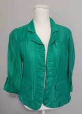 Chicos Open Front Jacket Size 0 Small Green Linen and Nylon