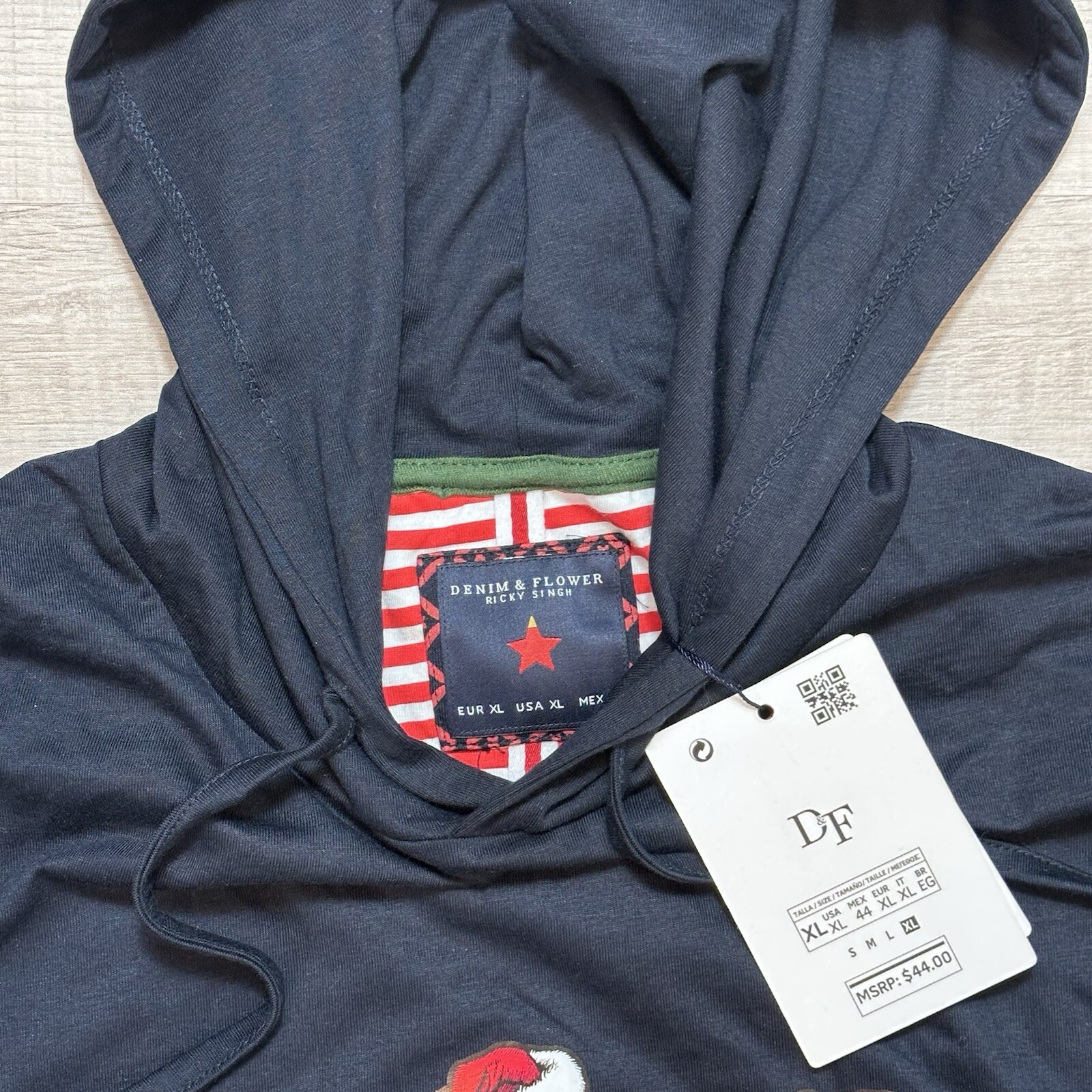 Denim And Flower Men's Size XL Navy Blue Hooded Ho Ho Ho Santa Dabbing T-shirt image 7