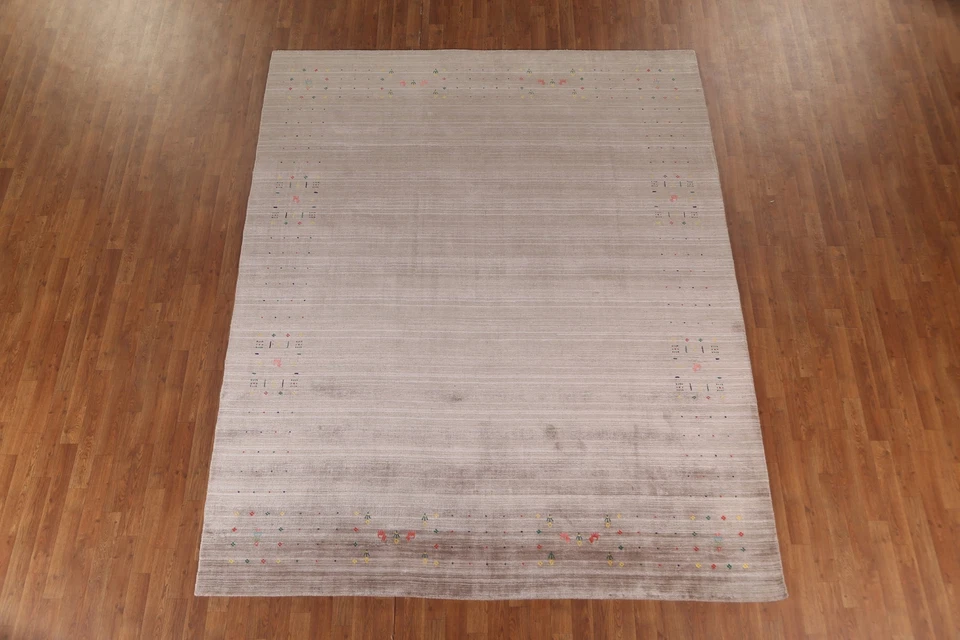 Alfombra tribal con bordes Gabbeh tamaño habitación 8'x10' lana anudada a mano alfombra de área Foto 2 de 4