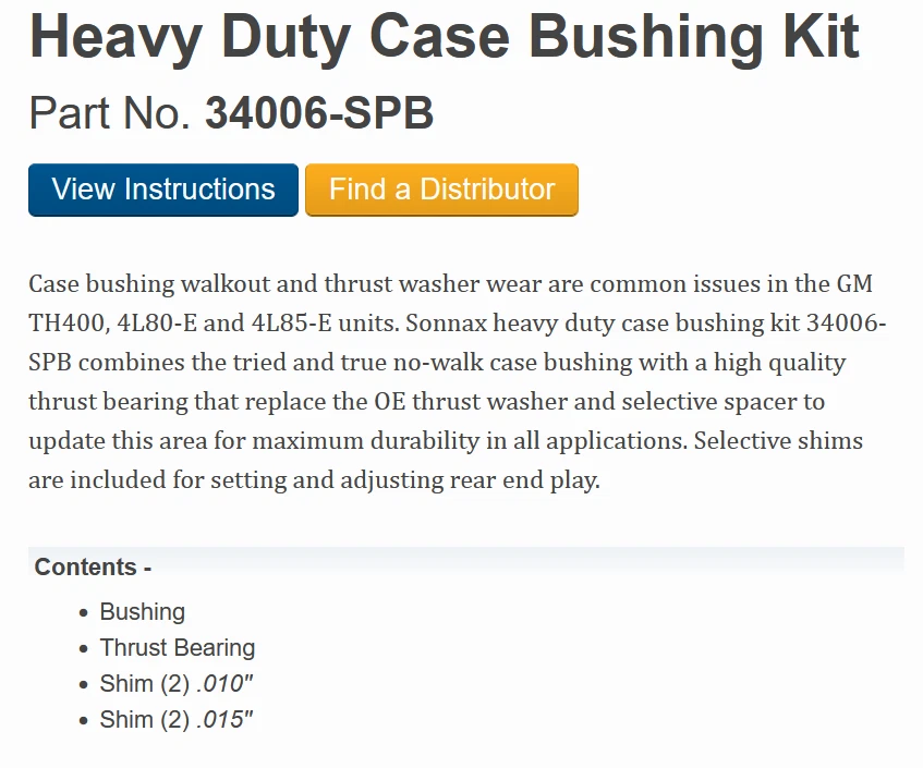 Sonnax 34006-SPB Kit de actualización de buje de caja de alta resistencia para 400, 4L80E y 4L85E Foto 3 de 3