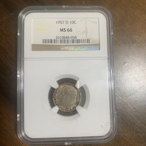 1957 D 10C Roosevelt Dime Toned NGC MS 66