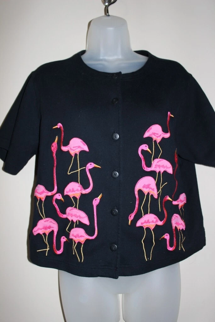 Cute Womens Flamingo Sweater w/short sleeves - Sz. Med. | eBay
