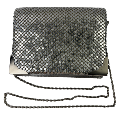 #ad Vintage Pacific Express Purse Silver Metal Clutch with Attached Chain $19.95