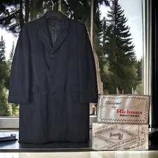 Richman Brothers  Mens 46R XL Dark Gray Herringbone Vintage Coat 1960s