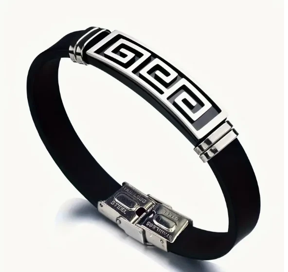 NUEVO HOMBRE MUJER LLAVE GRIEGA PULSERA ACERO INOXIDABLE NEGRO, ORO, PLATA, SILICONA Foto 4 de 4
