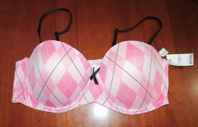 NWT True Pink Argyle Bra Size 36D Underwire Removeable straps Padded 29995