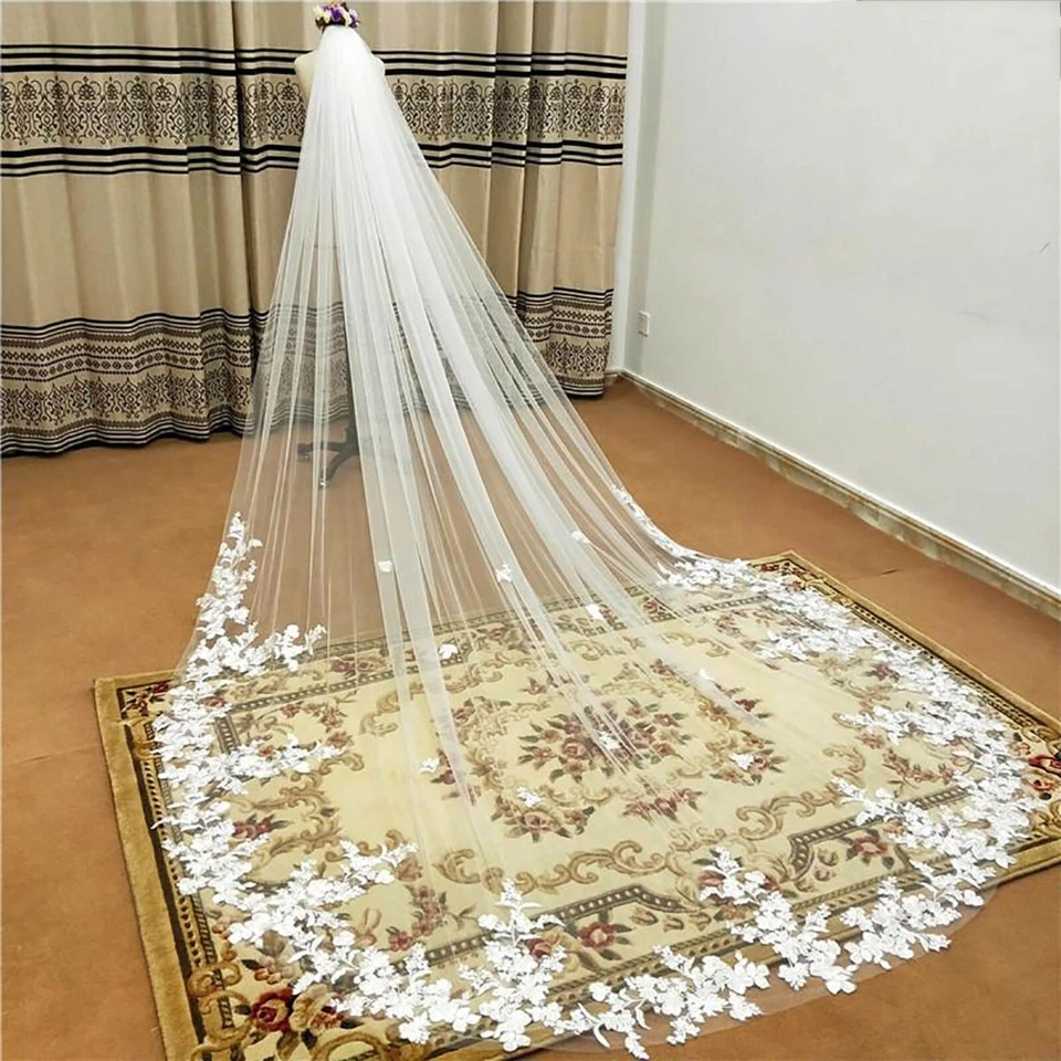 Wedding Bridal Veils 3 Meters Long Bride Cathedral Veil Train Shiny Veil - Image 2 of 4