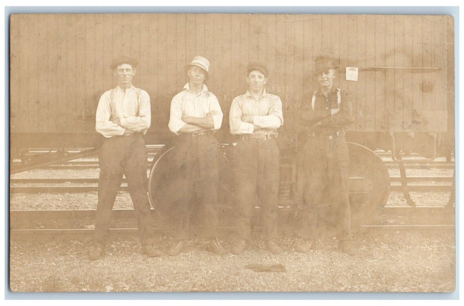 c1910's Candid Railroad Workers Employees Train Tracks  RPPC Photo Postcard
