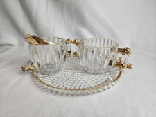 Vtg Jeanette Glass National Pattern Sugar Creamer W Server Gold Trim Priority
