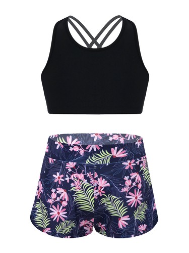 Kids Girl Summer Crop Tops Vest Bra Shorts Bottom Gym Yoga Sports Running Outfit - Picture 14 of 23
