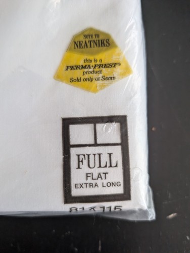 Vintage Sears Perma Prest Percalle senza ferro BIANCO foglio piatto nuovo sigillato - Foto 6 di 9
