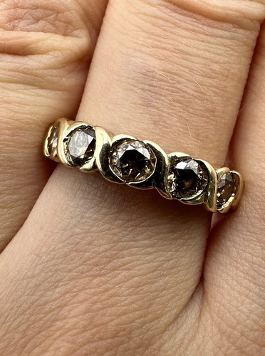 9ct Gold 1 Carat Champagne Diamond Ring 1.00ct Champagne Diamond Eternity Ring - Picture 4 of 24