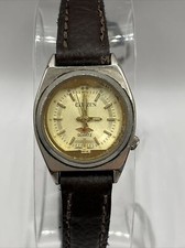 Vintage Citizen Women's Quartz Watch Gold Dial Brown Leather Band- New Battery