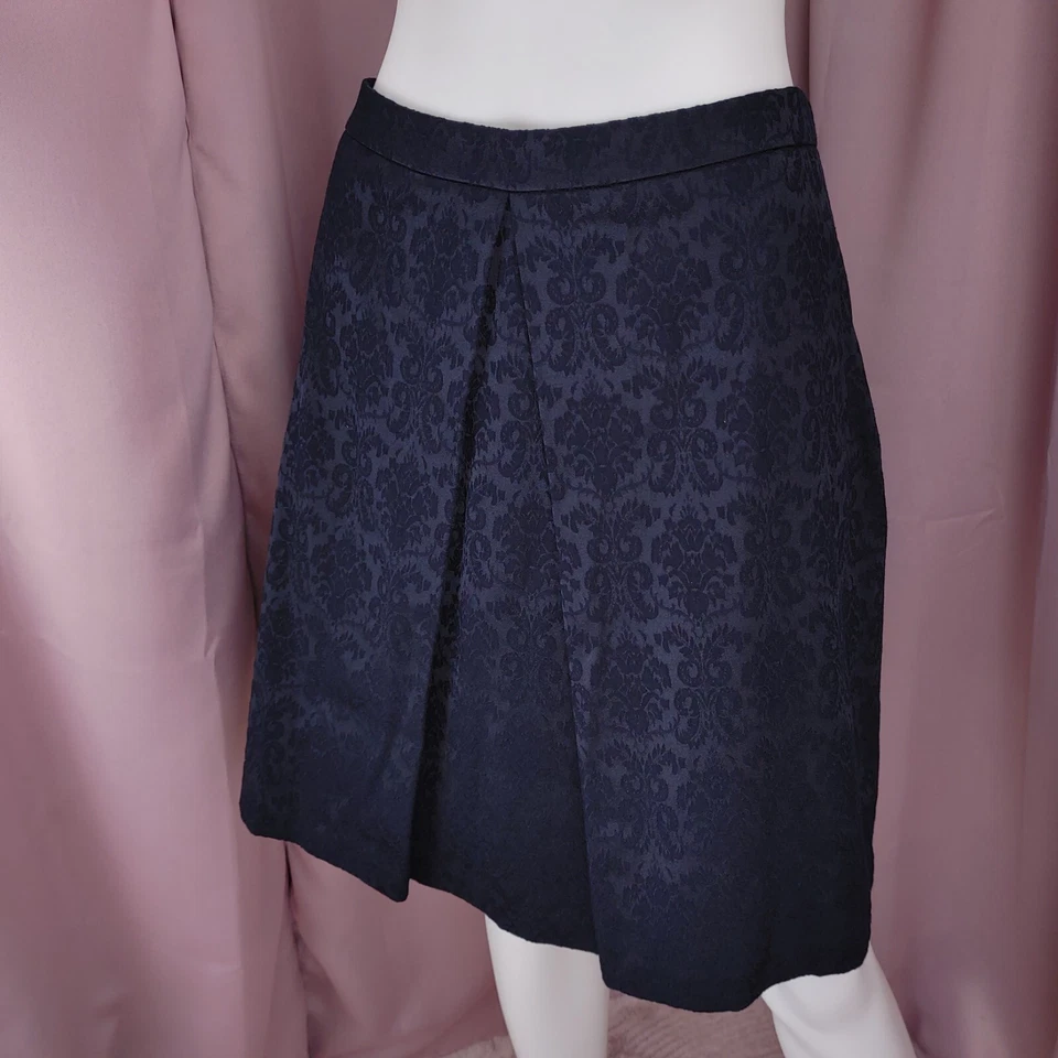 Falda para mujer Tahari azul marino damasco plisada forrada línea A 14 nueva con etiquetas Foto 2 de 4