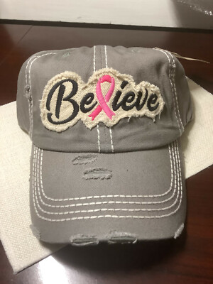 KBETHOS Women's ''Believe'' Vintage Distressed Baseball Cap Lite Gray