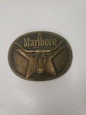 Vintage 1987 Marlboro Belt Buckle Solid Brass Philip Morris Longhorn Steer Star