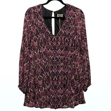 NWT Show Me Your Mumu Purple Snakeskin Print V-neck Long Sleeve Lined Tunic M