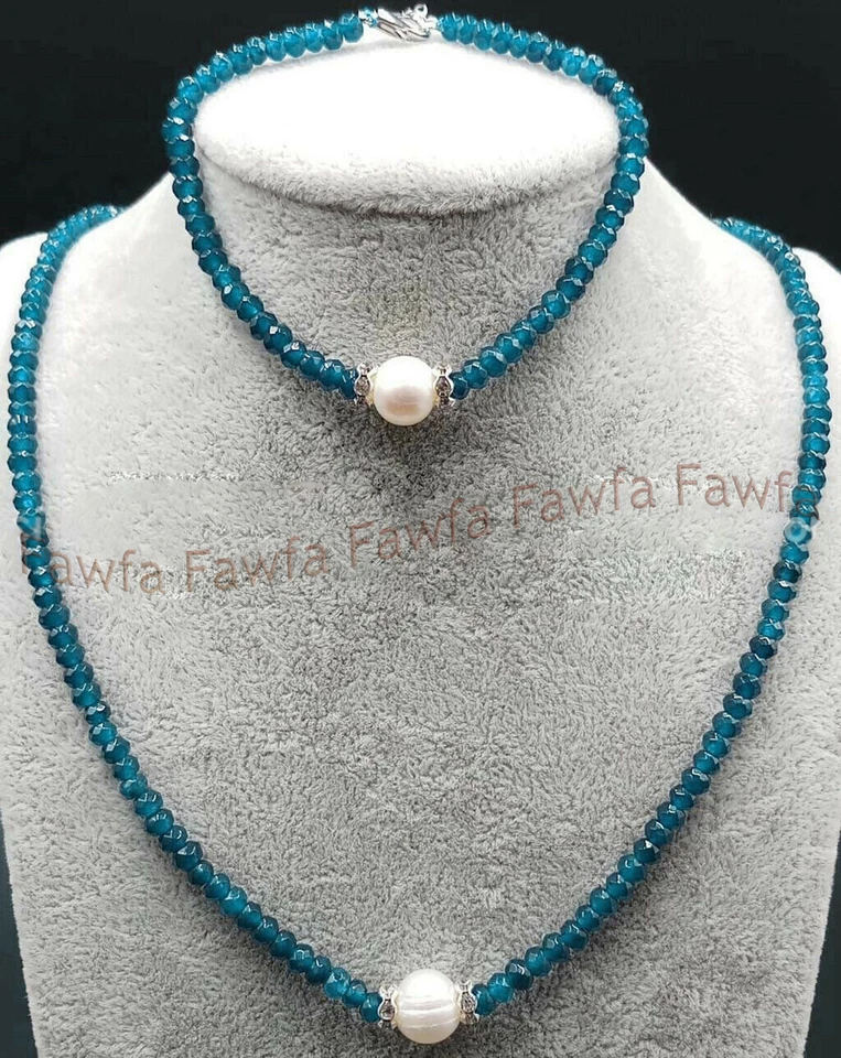 2x4mm Faceted Gemstone Rondelle Beads 8-9mm White Pearl Necklace Bracelet Set - Image 2 of 4