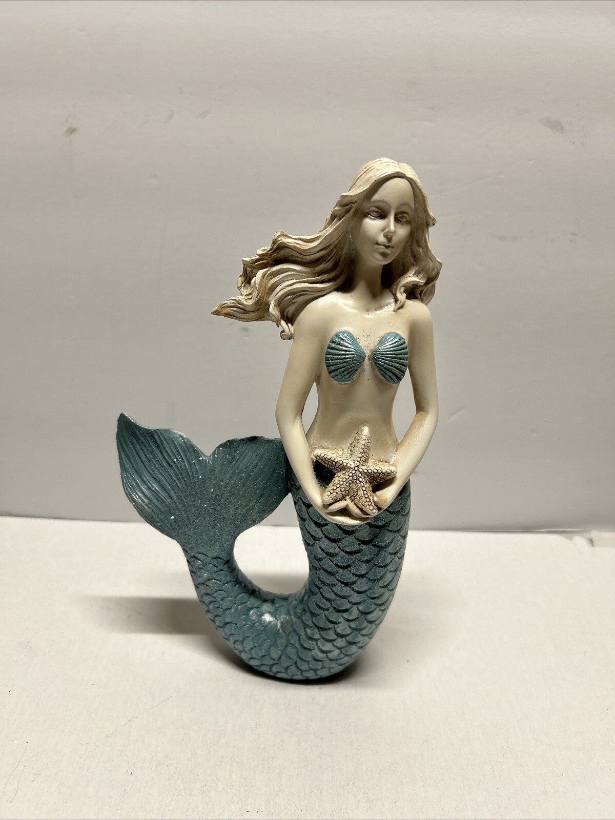 Glittery Blue Tail Mermaid Figurine, Coastal Living, Home Decor