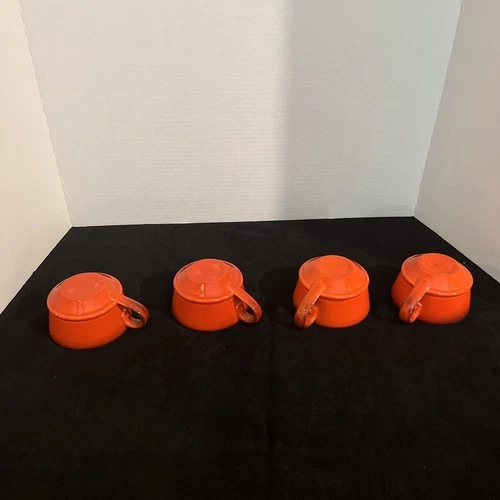 4 Vtg Metlox Poppytrail Red/Orange Rooster Coffee Cups Mugs Set Rivet